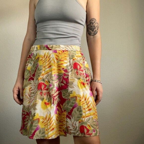 Vintage Melrose Studio Petites 100% Silk Tropical Floral Summer Skirt Skort Sz M - Picture 1 of 9
